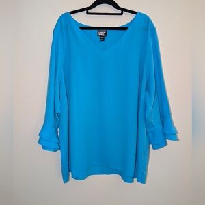 Stunning Lands' End Turquoise Ruffle Sleeve Tunic Blouse - Size 24W! Plus Size